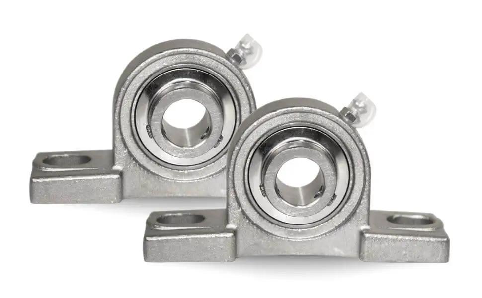 1-Inch Bore Twin-Pack Pillow-Block Bearing, Two-Bolt Flange-Mounted Stainless Steel Housing Self-Aligning Assembly