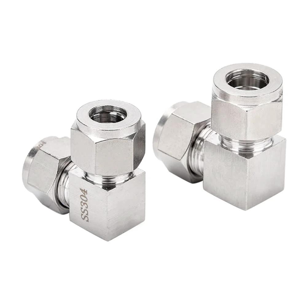 Heavy Duty 304 Stainless Steel Compression Tube Fitting 90 Degree Elbow For Tubing To Pipe Three Eighths Inch OD Twin Ferrule
