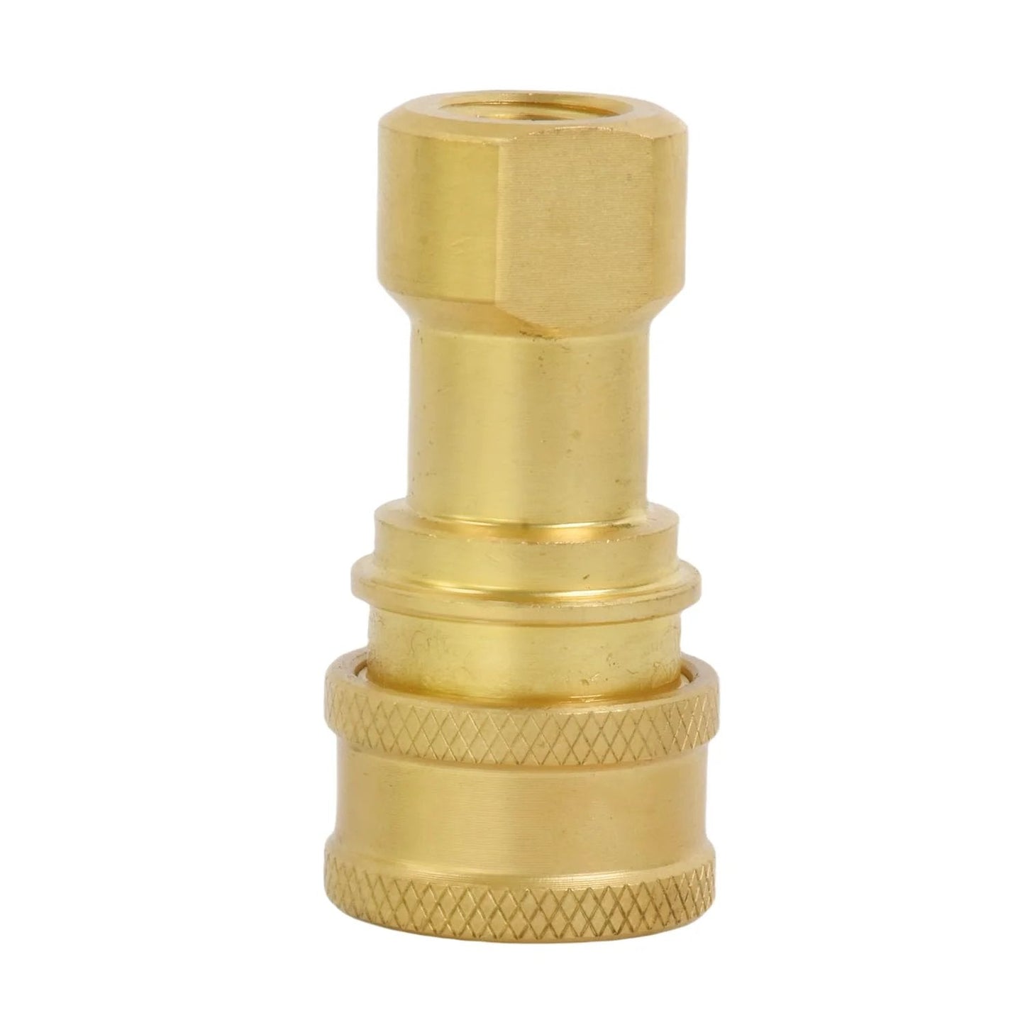 Brass 1/4 Inch NPTF High Pressure Hydraulic Nipple Connector, precision machined, shown from front, Parker 60 Series compatible