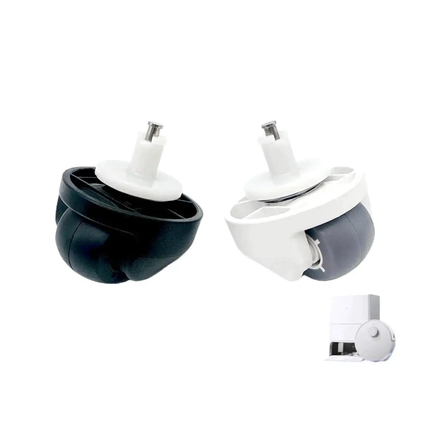 Grey Front Caster Wheel Replacement For ECOVACS T10 T20 X1 Omni T10 Plus And X1 Turbo Robot Vacuum Cleaners shown in black and white versions