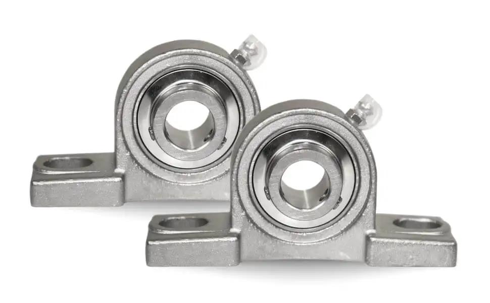 1-Inch Bore Twin-Pack Pillow-Block Bearing, Two-Bolt Flange-Mounted Stainless Steel Housing