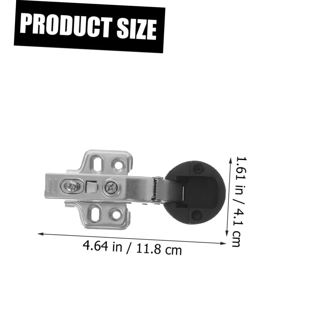 Hydraulic Glass Door Hinges 4 Pack For Frameless Cabinets And Cupboards With Soft Close Damping Silver Finish Durable Cold Rolled Steel Construction Smooth Quiet Close For Glass Cabinet Doors Easy Clip Mount shown with dimensions.