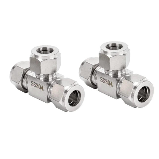 304 Stainless Steel 3 Way Compression Tee Fitting For 3 8 Inch OD Tubing Twin Ferrule Leak Proof Connector High Pressure Tube Line Fitting Heavy Duty Durable Pack Of 2