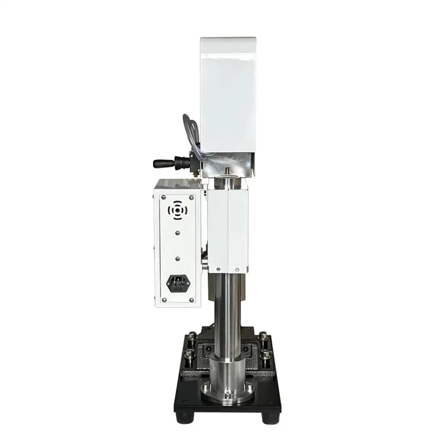 Vertical Injection Molding Machine For Lab Use 30g Compact 1 Piece Unit, side view showing pneumatic handle and durable build.