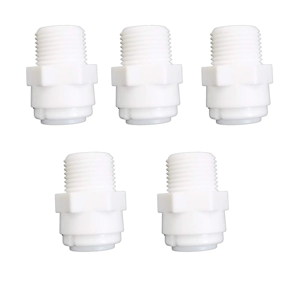 5 pack of white 3/8 Inch Quick Connector Fittings for water purifiers and reverse osmosis systems straight male thread adapters