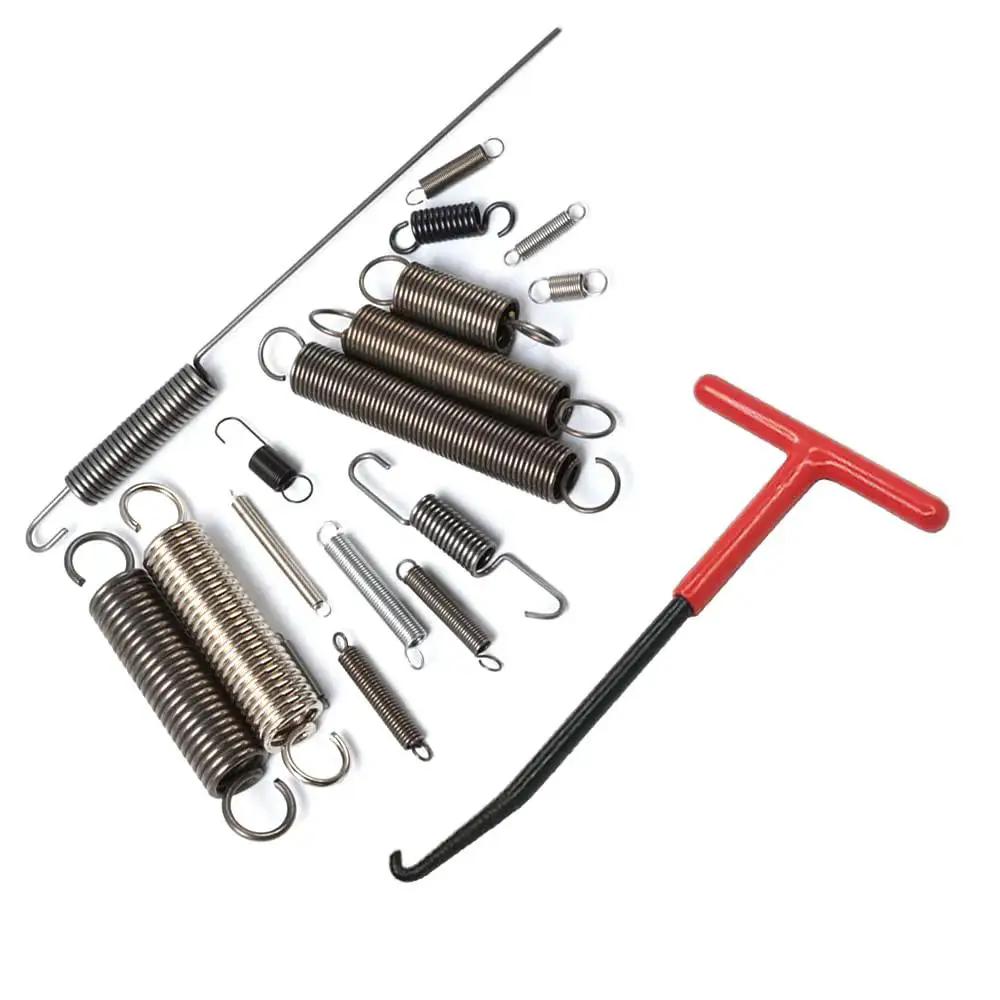Exhaust Spring Hook T Shaped Handle For Motorcycle Rubber Coated Set Of 2 with various springs on white background