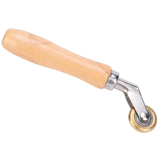 Steel Seam Roller For TPO Roofing And Single Ply Membranes, Heavy Duty Metal Wheel Tool with wooden handle, side view