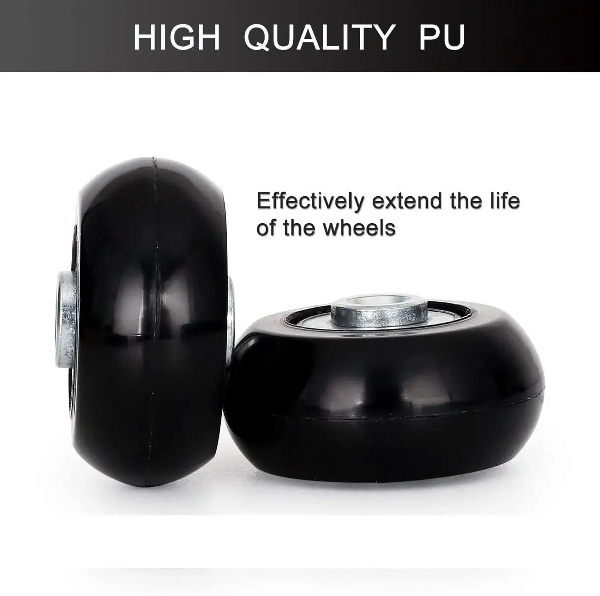 50mm Luggage Replacement Wheels Set Of 4 For Suitcases, Silent PU Swivel Caster Wheels, Durable Bearing, Black, Side View