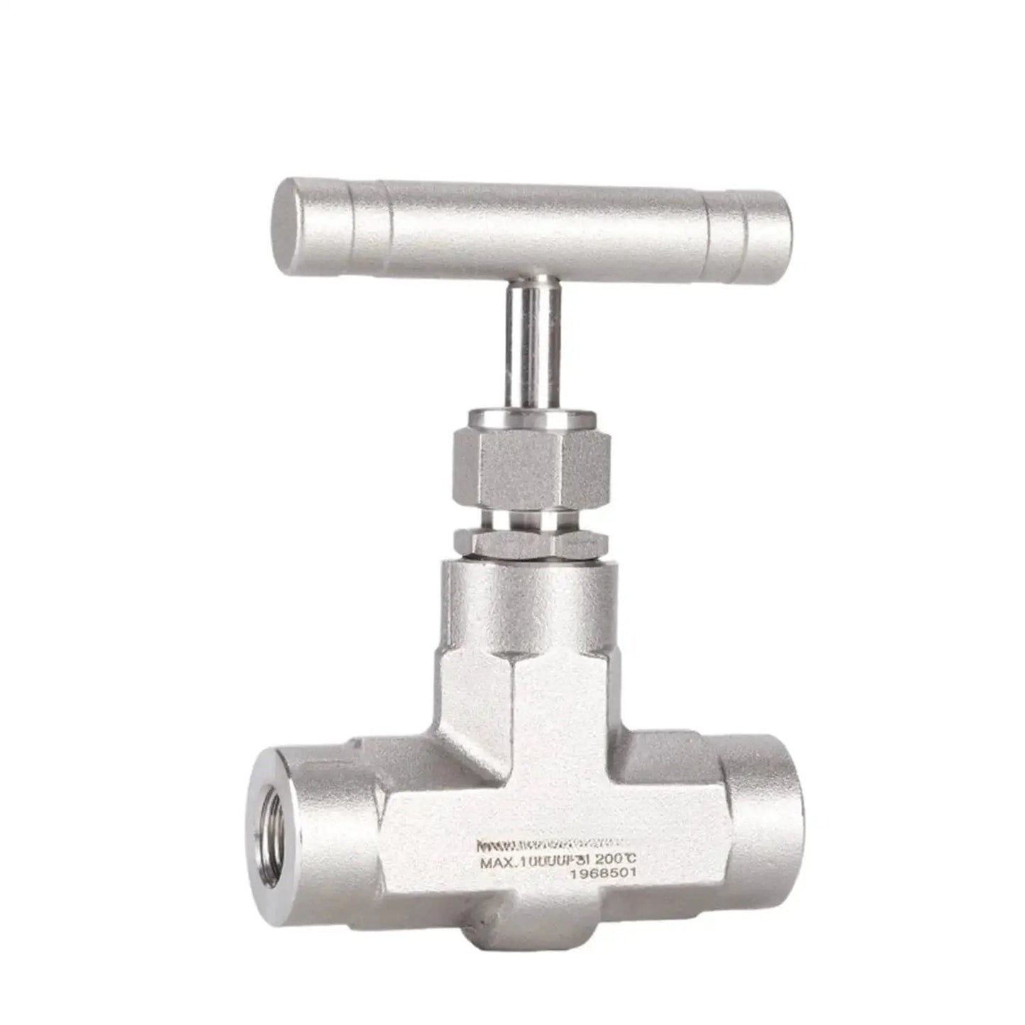 Front view of Stainless Steel Ultra High Pressure Needle Valve 316 Forged Needle Globe Valve 10000 Psi Panel Mount