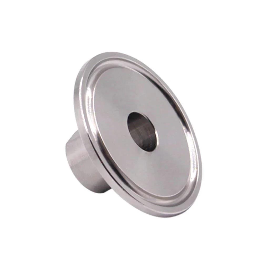 Stainless Steel 304 Sanitary Tri Clamp to One Quarter Inch NPT Female Connector for Food Beverage and Dairy, side view.