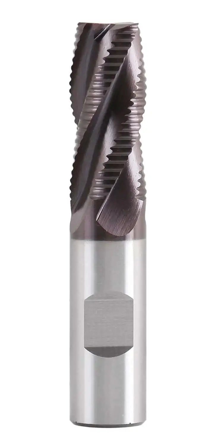 Front view of Beefy Roughing End Mill TiAlN Coated M42 Cobalt With Standard Tooth Four Flute Three Quarter Inch Diameter Part 1102-0034 By Accusize