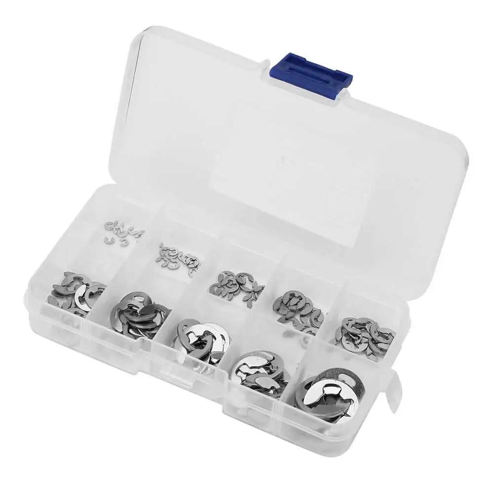 120 Piece E Clips Retaining Snap Ring Kit In 304 Stainless Steel With Plastic Storage Box Sizes M1.5 Through M10