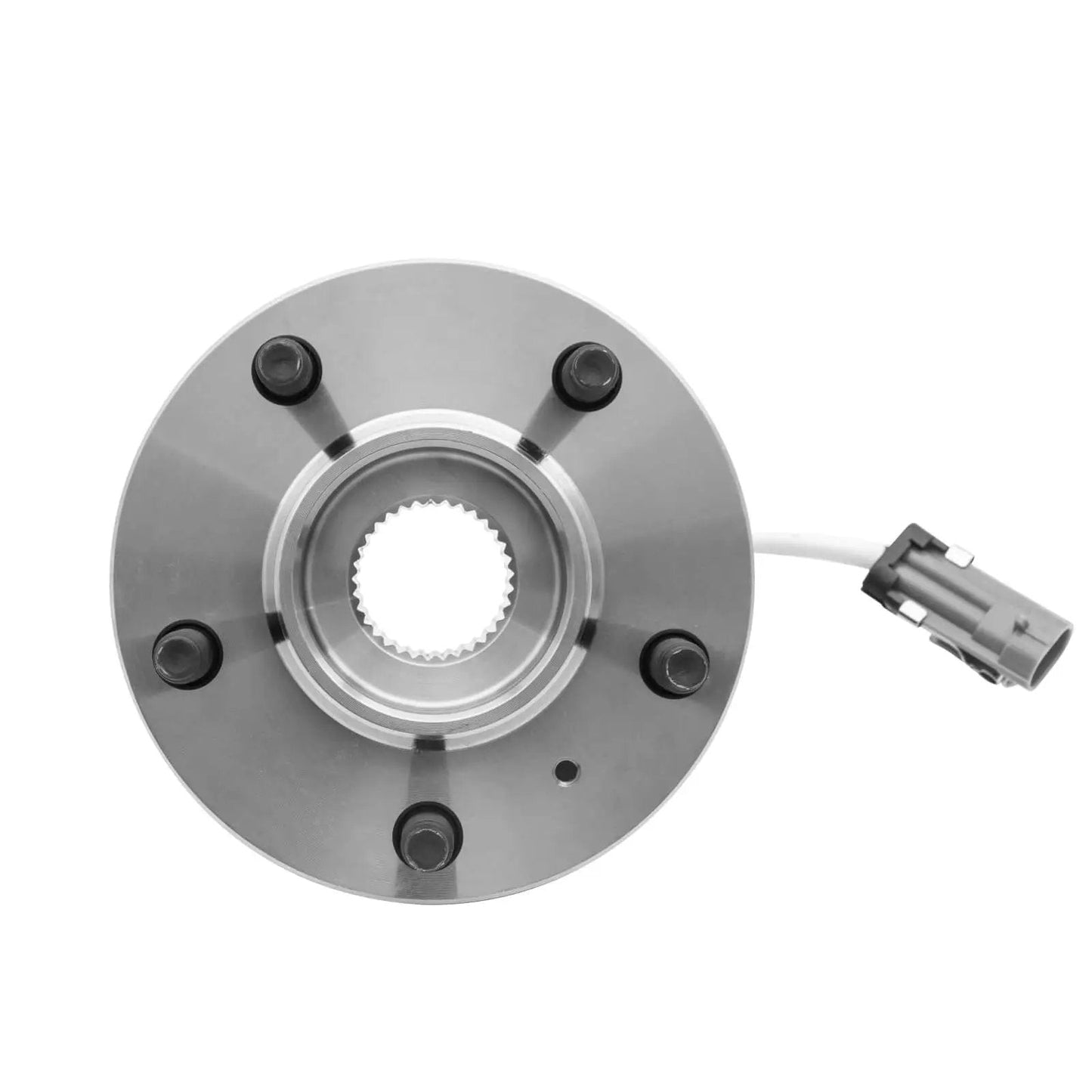 Front Wheel Hub Bearing Assemblies With ABS 5 Lug Two Piece Set top view showing connector and lug placement for GM models