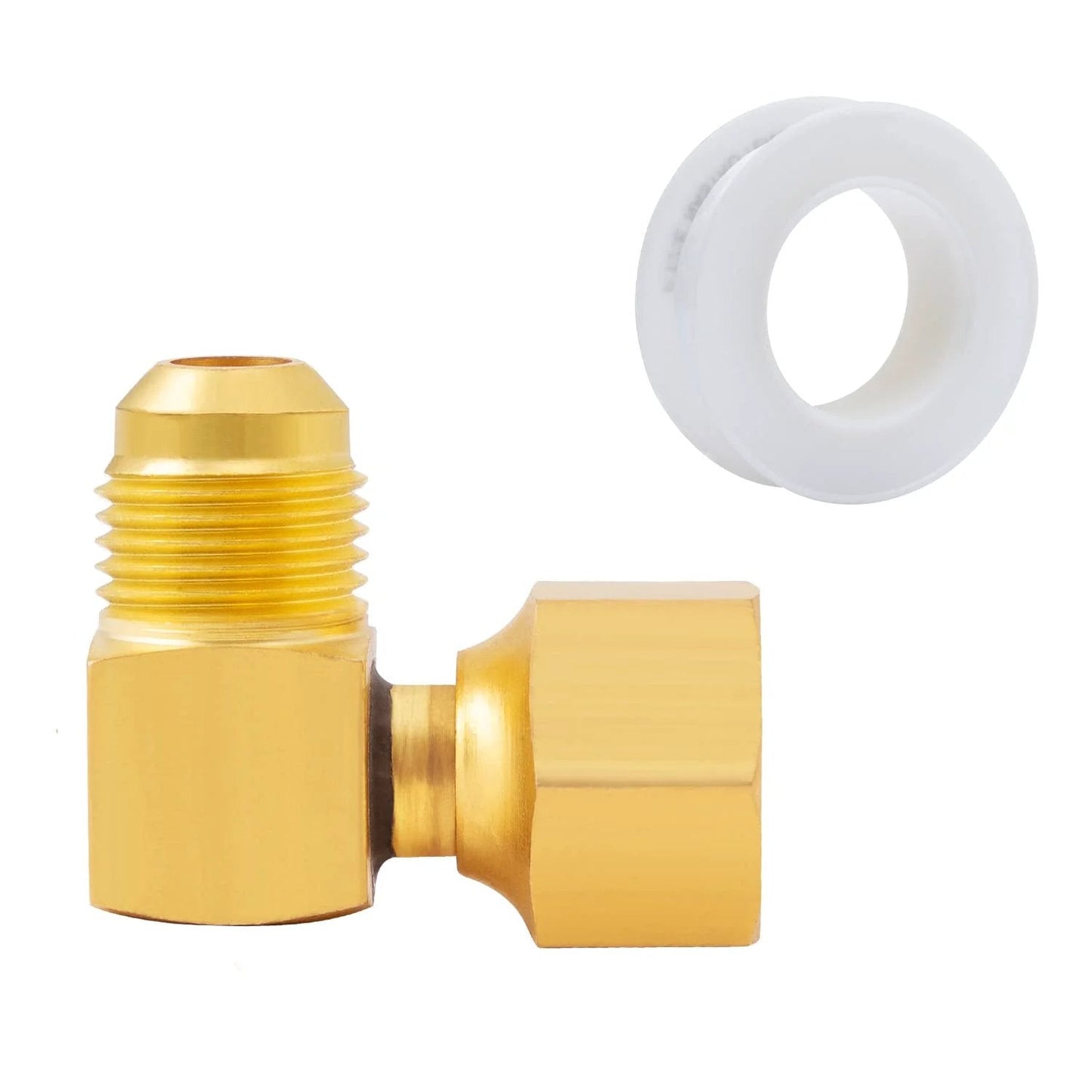Three Eighth Inch Female Swivel To Three Eighth Inch Male Flare Brass Elbow Fitting Ninety Degree Swivel For Low Pressure Propane Gas Heaters One Pack Includes Sealing Tape