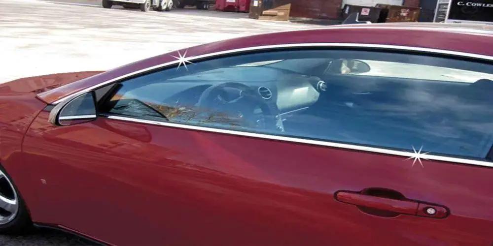 Universal Vehicle Body Molding Trim One Half Inch Wide 18 Feet Chrome Finish UV installed on red car