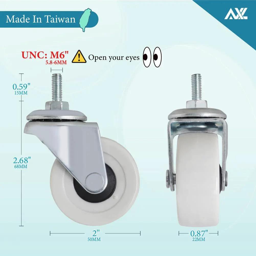 M6 Threaded Stem Caster Wheels 2 Inch PVC Silent No Noise No Scratch Replacement For Tiny Shelving And Storage Carts Ideal For Office Kitchen