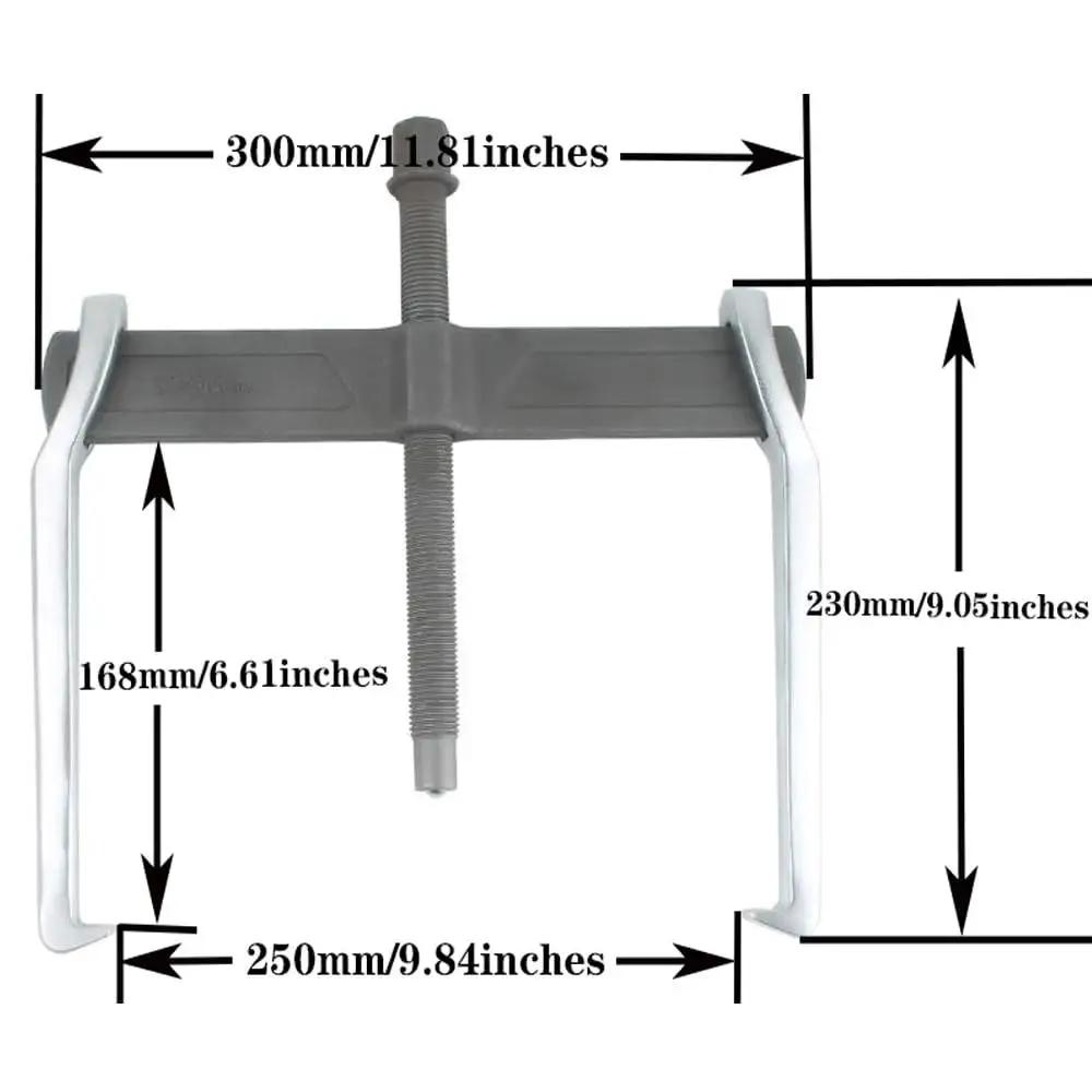12 Inch Two Jaw Gear Puller With Reversible Claws For Pulley Flywheel And Bearing Removal, highlighting dimensions and steel construction.