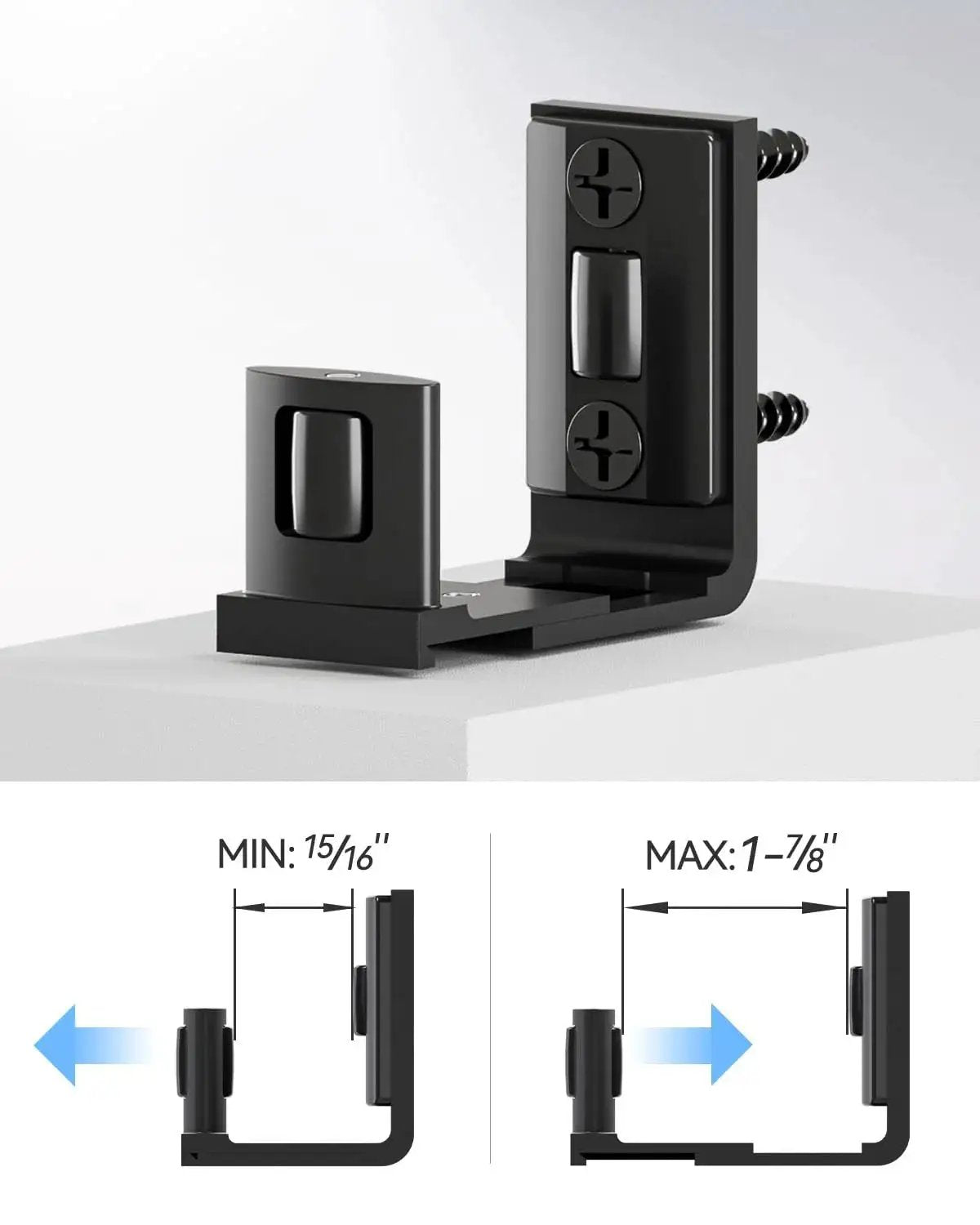 Sliding Barn Door Bottom Floor Guide With Adjustable U Shape Flush Design, Aluminum Alloy Construction, Black Nylon Rollers