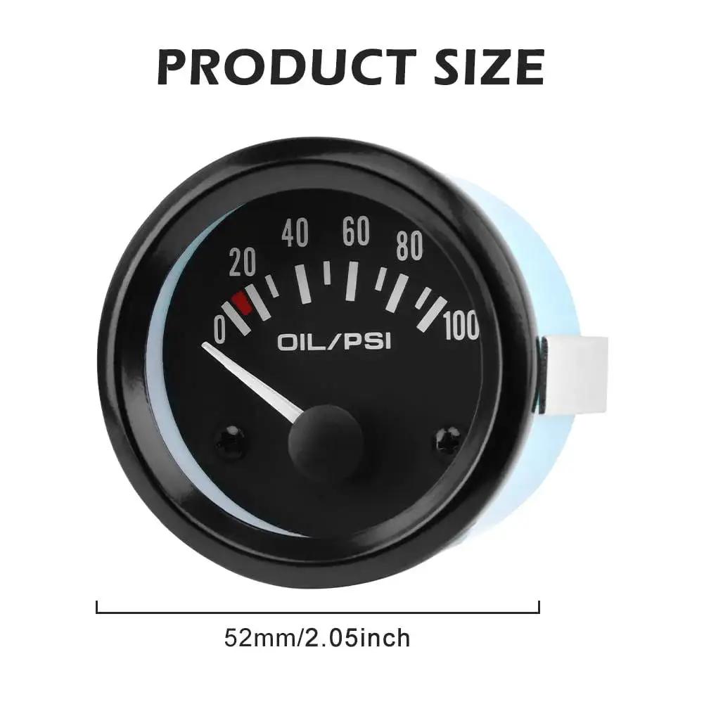 Two Inch Oil Pressure Gauge Kit 0 To 100 PSI For Universal Cars DC12V White LED Display with 52mm dial size visible