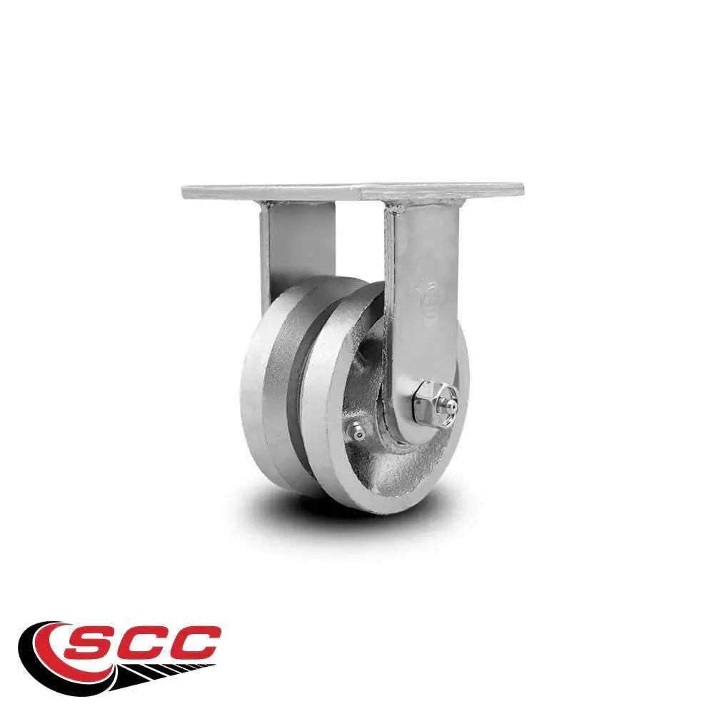 V Groove Semi Steel Cast Iron Rigid Top Plate Heavy Duty Caster with Four Inch Wheel 800 Pounds Capacity per Caster