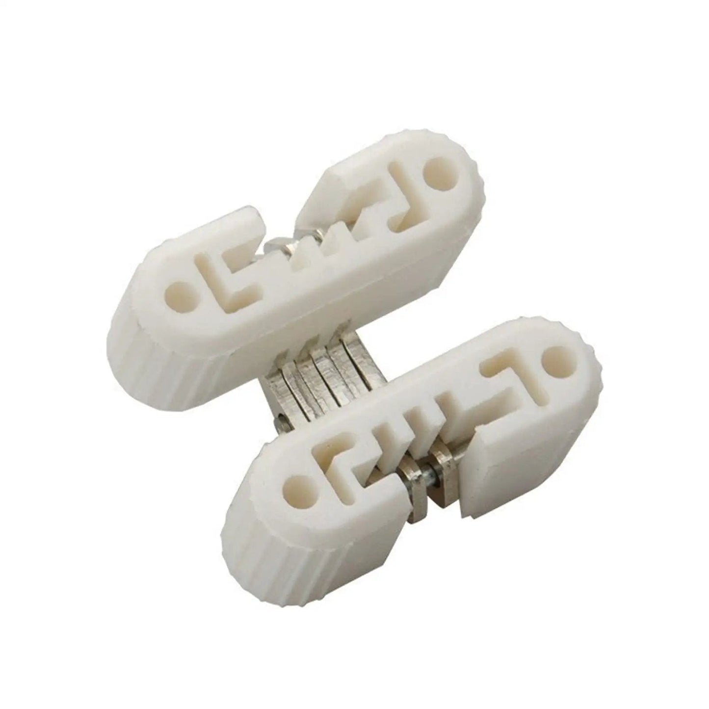White hinge from 6 Pack Hidden Folding Door Barrel Cross Hinges For Dining Tables Plastic Invisible Concealed Hinges Easy Install.
