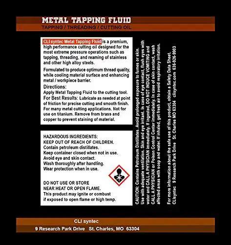 Premium Metal Tapping Fluid For Industrial Threading And Cutting label displaying instructions and safety information