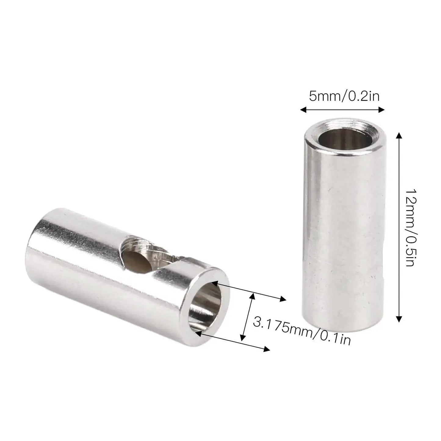 RC Pinion Gear Adapter 3.175mm To 5mm Shaft Reducer Sleeve, stainless steel, side view, dimensions shown