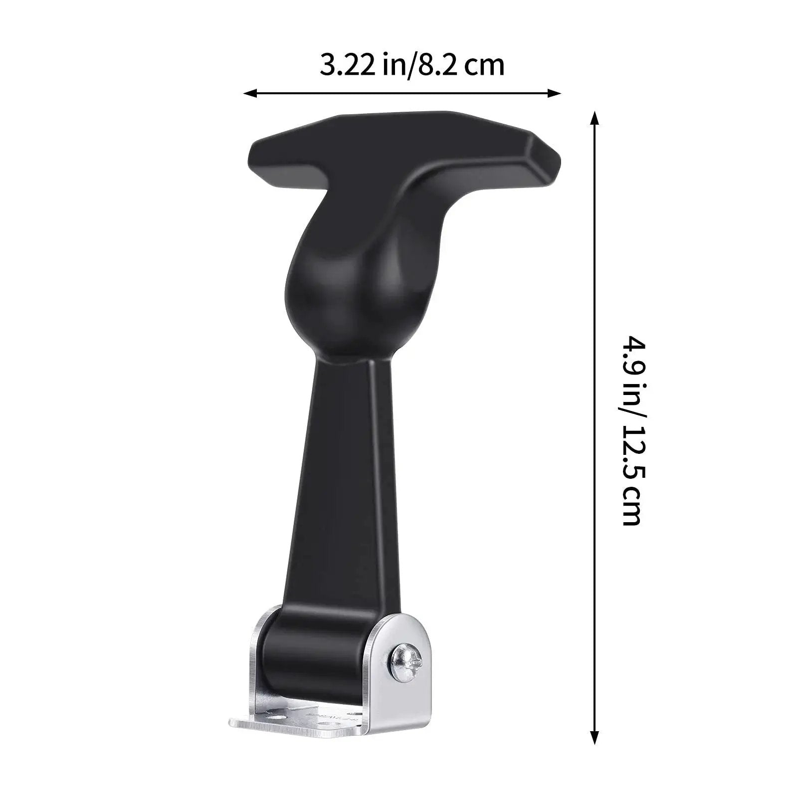 Elastic Rubber Hood Latch Set With Stainless Brackets And T Handle, shown front view with dimensions 4.9in x 3.22in