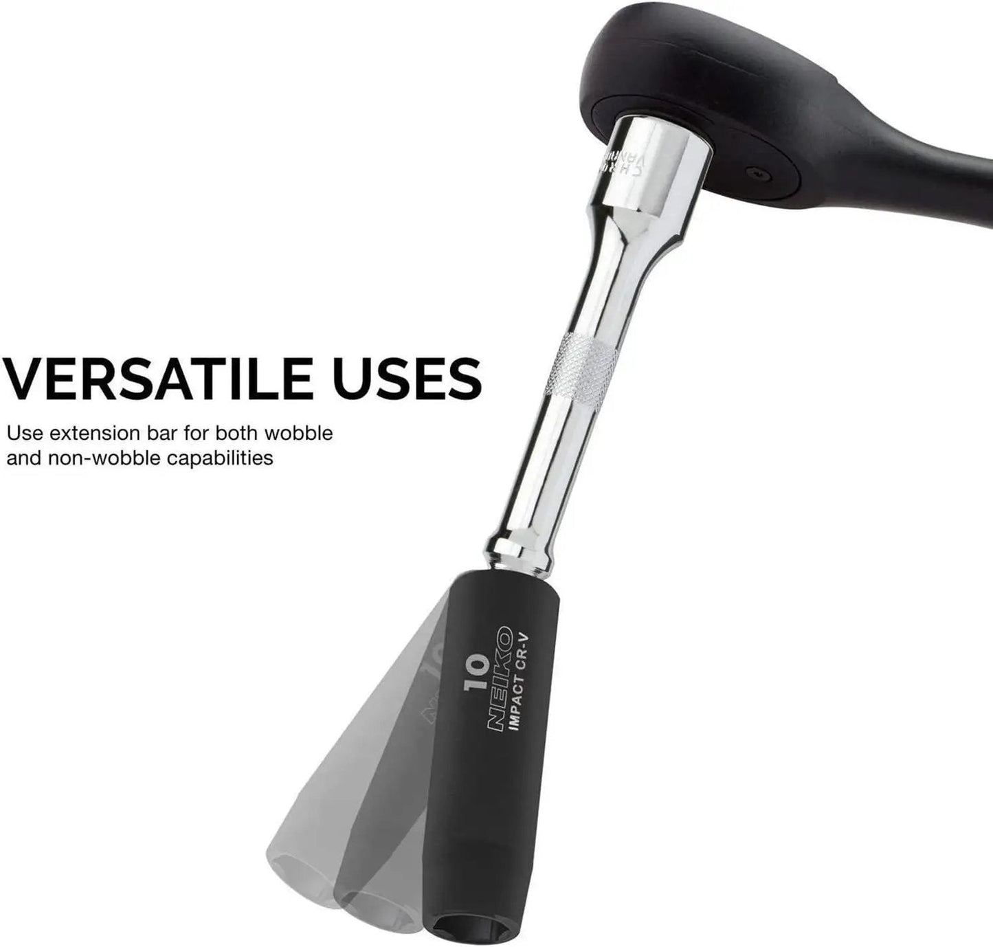 Nine Piece Grab And Go Wobble Extension Bar Set for Sockets With 16 Degree Convex Anvil, Chrome Vanadium Steel Construction in use
