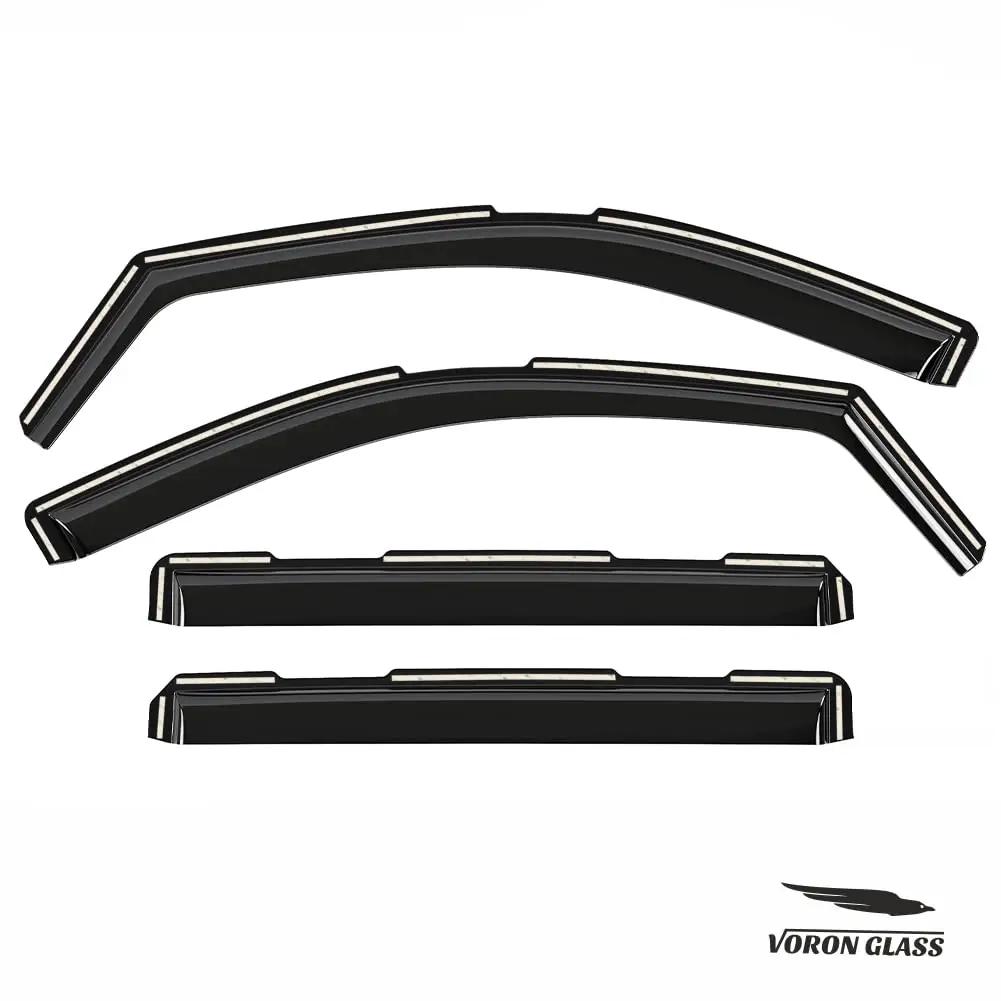 In Channel Rain Guards For Silverado 2500HD 3500HD Crew Cab 2020 Through 2026 Window Deflectors Vent Visors 4 Piece Polycarbonate Extra Durable Voron Glass set, shown from the front.