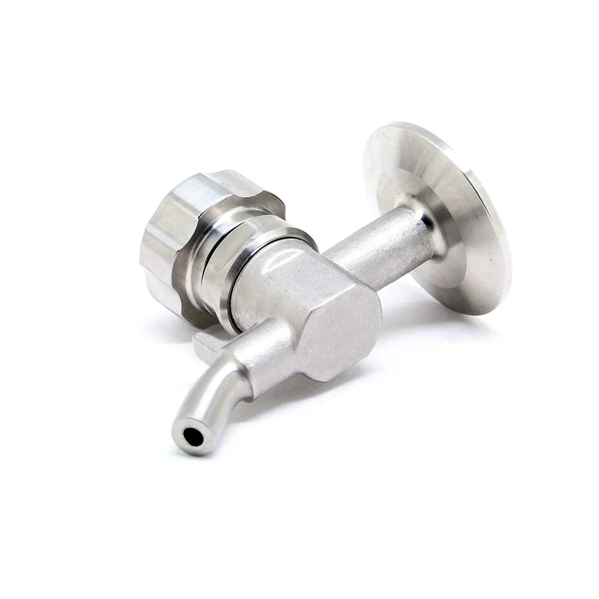 One Point Five Inch SS304 Stainless Beer Sampling Valve With Clamp End 2 Pack For Homebrewers, side view of stainless valve component