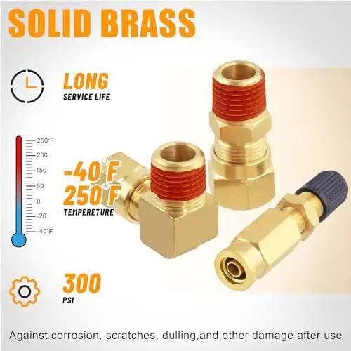 Premium DOT Air Brake Line Fittings Kit With 74Pcs solid brass connectors showcasing temperature and pressure resistance.