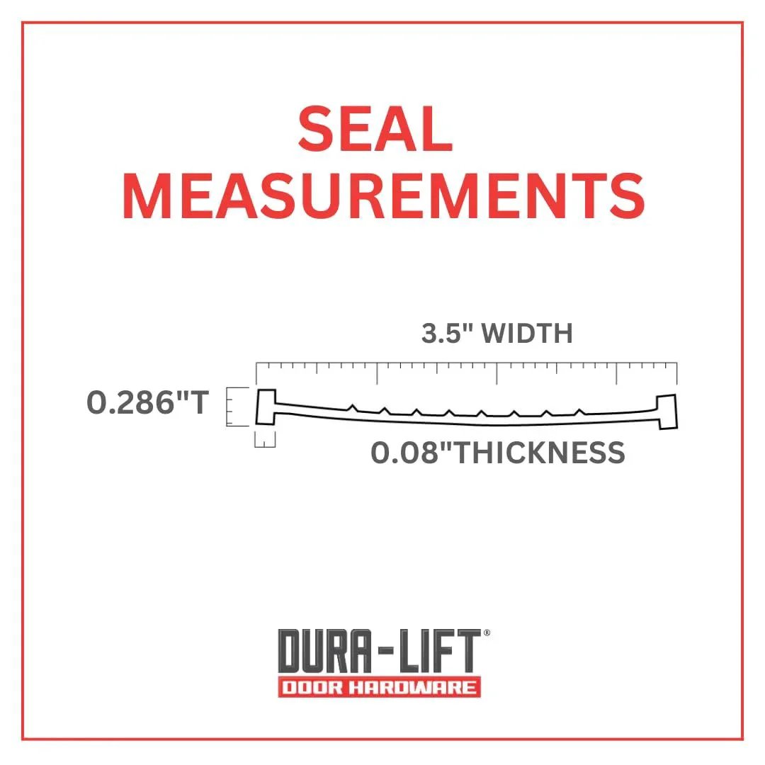 Measurement diagram of Premium EPDM Rubber Garage Door Weather Seal for 8 Foot Wide Double-T Doors by DURA-LIFT, showing 3.5" width.