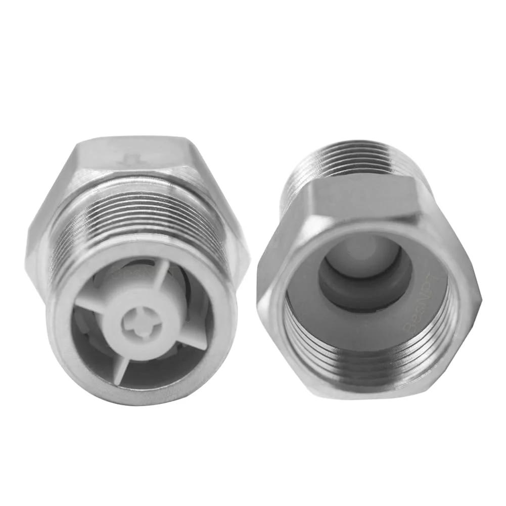 Set of 2 stainless steel 1/2 inch female to 1/2 inch male check valves, showing threaded ends and internal mechanism.