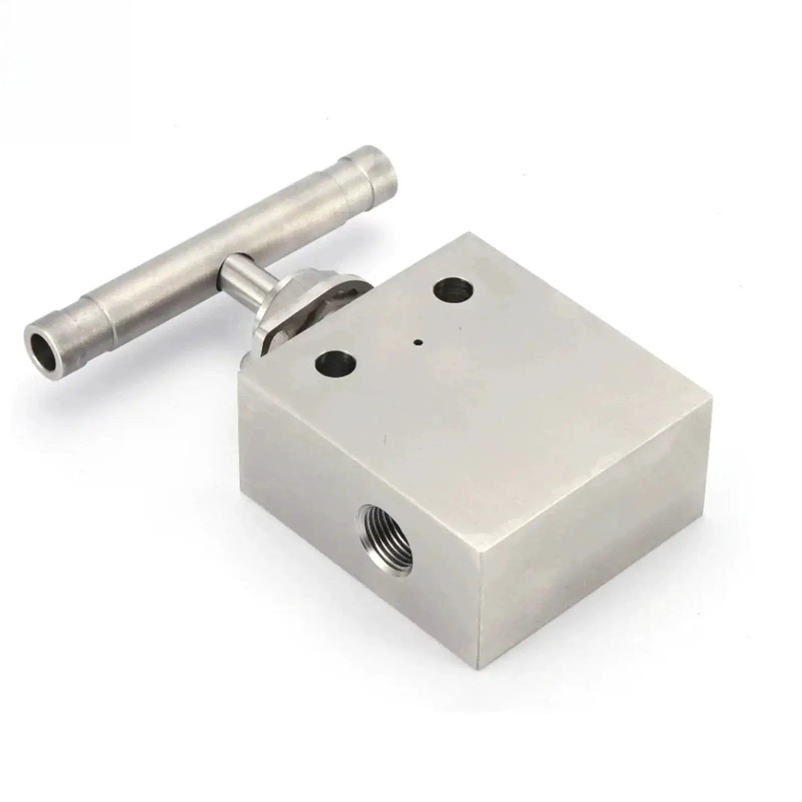 High Pressure 20000 Psi Ultra High Needle Valve Stainless Steel for Hydraulic Systems, one quarter inch port, side view