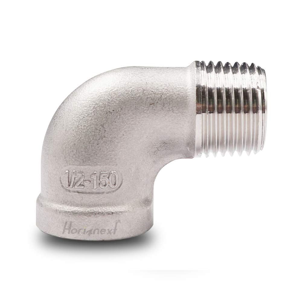 Stainless Steel NPT 1/2 Inch Elbow Fitting, 90 Degree, With Male And Female Threads For Water, Air, PVC Tubing, 304 Grade, Side View