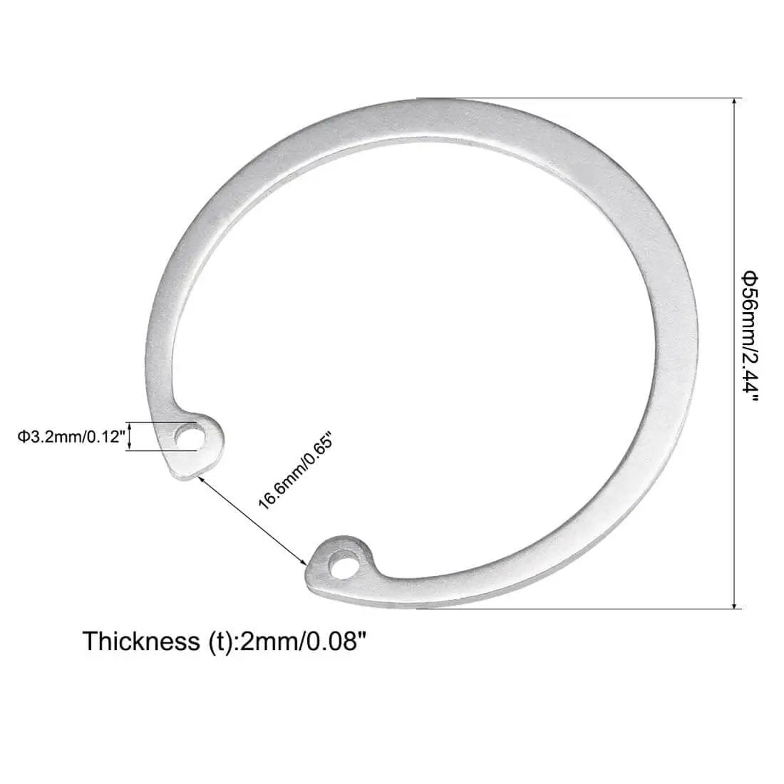 56mm External Circlip C Clip Retaining Snap Ring Set in 304 Stainless Steel 10 Pack for Bearings Gears and Pulleys front view