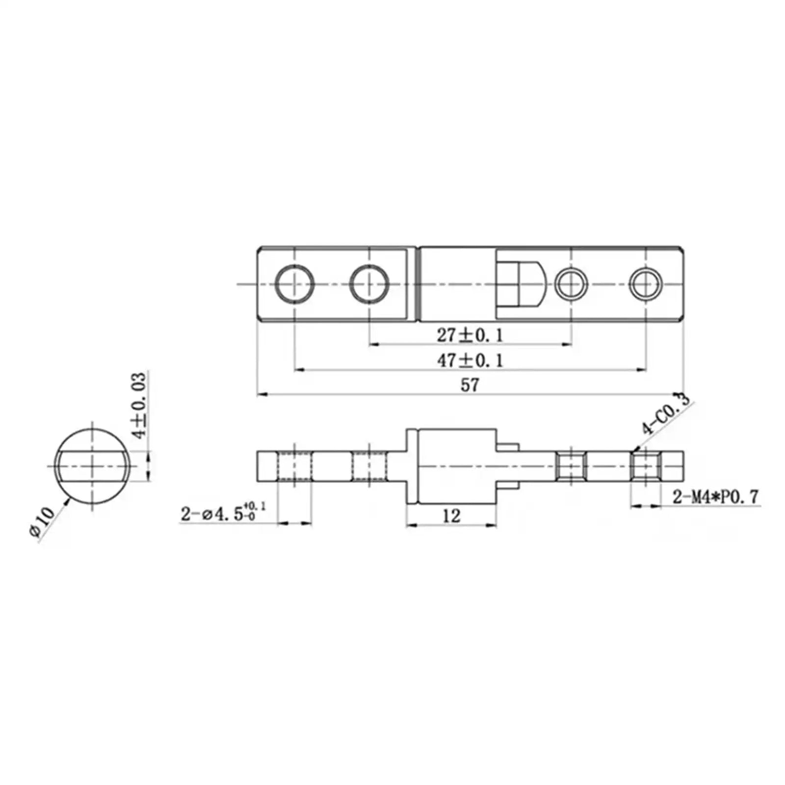 Technical drawing of Constant Torque Position Control Hinge 10x57mm Concealed Damping Rotary Shaft Gate Hinge with measurements