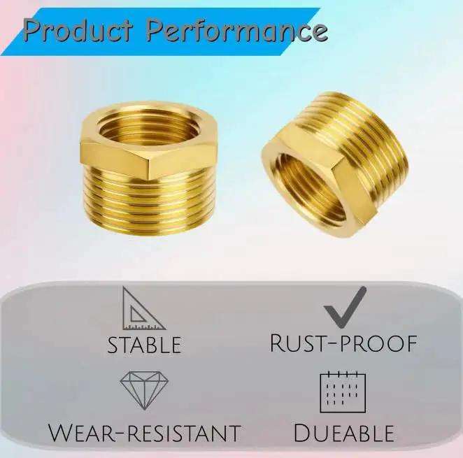 Brass Reducer Hex Bushing Pack Of Four Three Quarter Inch NPT Male To Half Inch NPT Female Heavy Duty Threaded Pipe Adapter