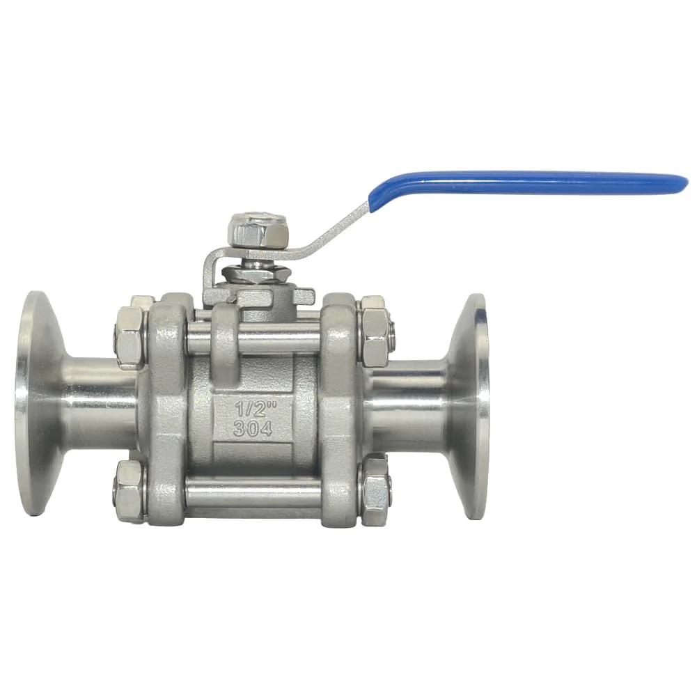 Sanitary 1/2 Inch Ball Valve Fits 1.5 Inch Tri Clamp Quick Clamp 2 Way Or 3 Piece 304 Stainless Steel Tube OD Connection Perfect For Brewing Dairy Beverage High Temp And Corrosion Resistant