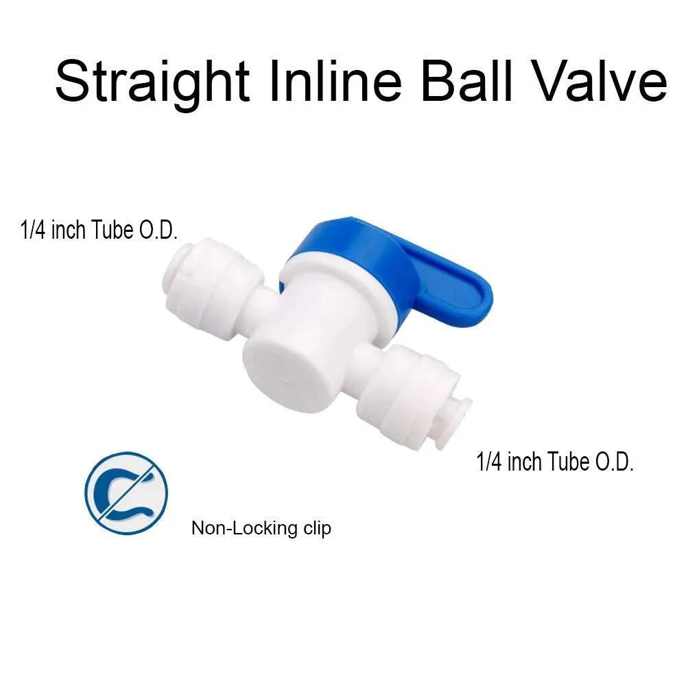 Inline Shut Off Ball Valve For Quarter Inch OD Tubing And Hose, Plastic Quick Connect Fittings For Water Purifier RO DI System, Food Grade Materials, Pack Of 10 By PureSec