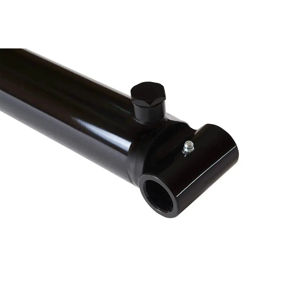 Close-up of 2 Inch Bore Hydraulic Cylinder 20 Inch Stroke Welded Double Acting 3500 PSI showing welded joint and port.