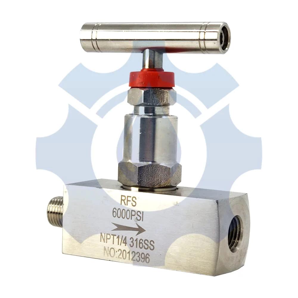 Stainless Steel 316 Straight Needle Valve 1/4 Inch Male X 1/4 Inch Female NPT Connections Up To 6000 PSI Industrial Hydraulic Flow Control Valve For Water Oil Gas Use With CV 0.21 To 0.73 And Precise Fluid Regulation
