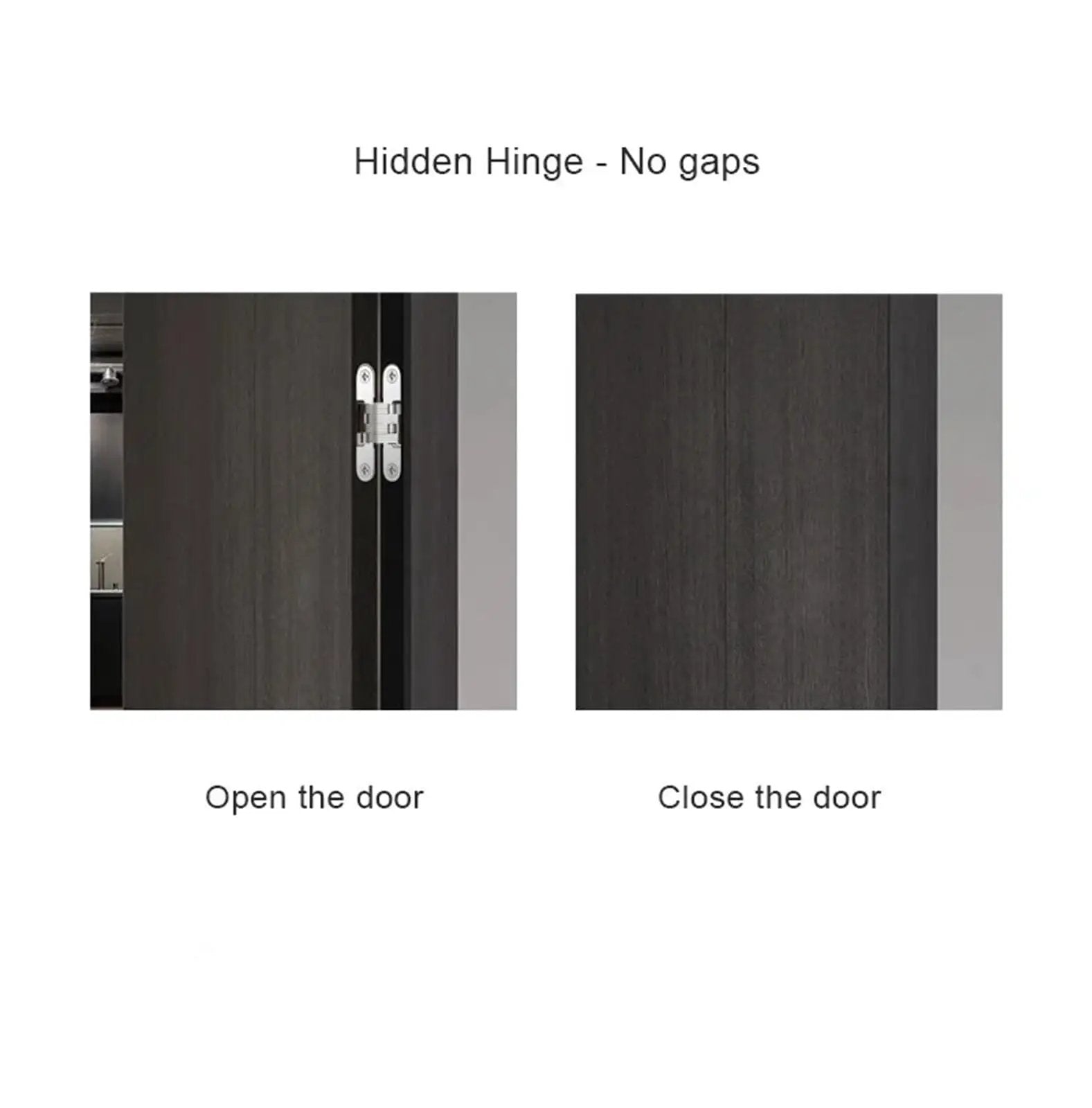 Stainless Steel Built Tough Heavy Duty Commercial Door Hinge Set With 180 Degree Concealed Hinge shown on open and closed doors.