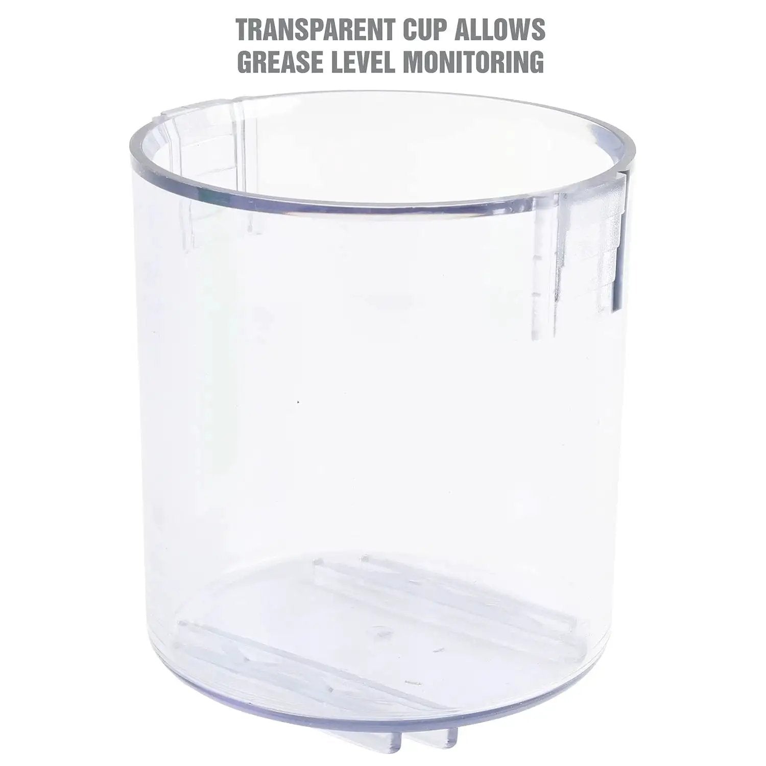 Transparent grease cup for Bearing Packer For Wheel Bearings Up To Three And A Half Inch Diameter, mess free repacking tool.