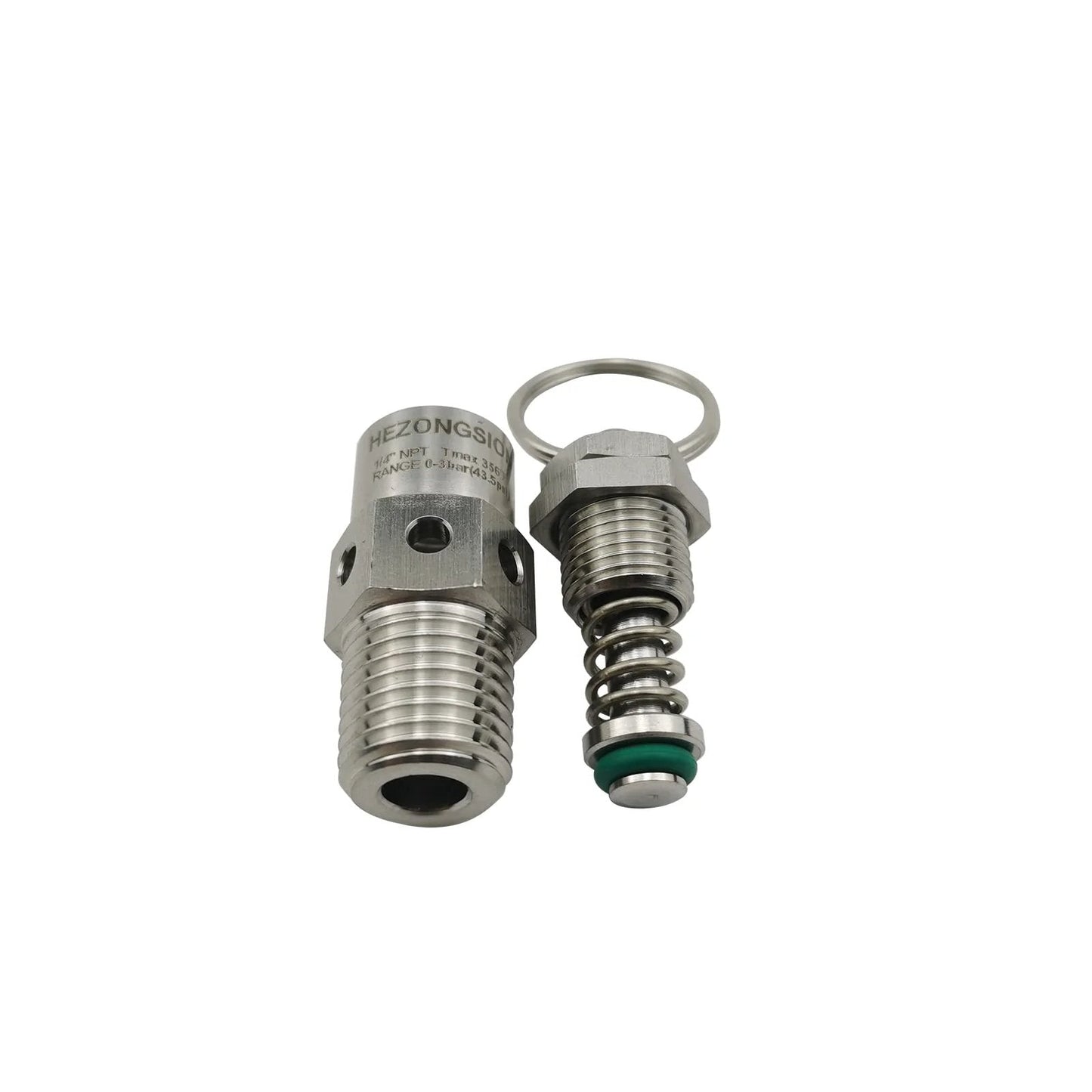 Adjustable One Quarter Inch NPT Male Pressure Relief Safety Valve With 0 to 40 PSI Range and 30 PSI Set Point, Made From SS304 Stainless Steel