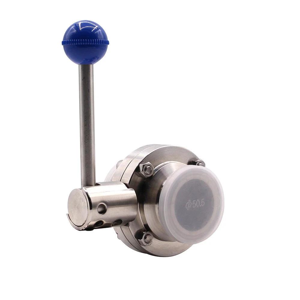 Premium Stainless Steel 304 Sanitary Butterfly Valve With Pull Handle For 1.5 Inch Tri Clamp Clover Tubing, side view