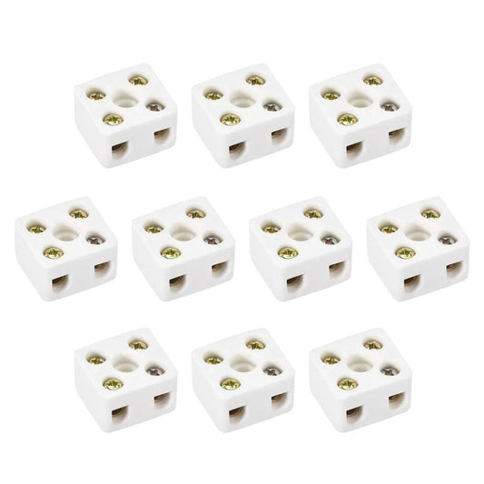 2 Way Ceramic Terminal Block High Temperature Porcelain Connectors For Electrical Wiring And Cable Management 21.5x19.5x14.2mm 380V 25A Screw Terminal Blocks Heat Resistant Durable Ceramic 10 Pack