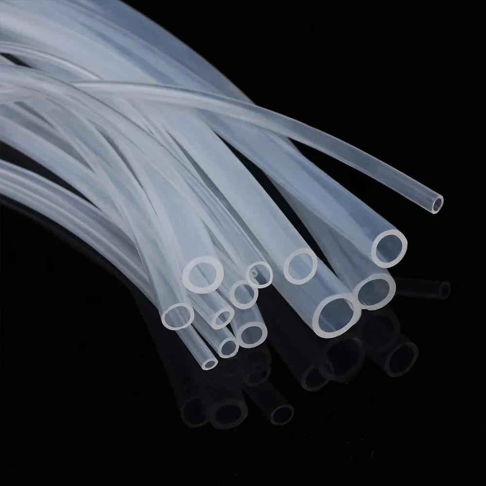 Food Grade Silicone Tubing For Home Brewing And Winemaking One Quarter Inch Inner Diameter By Three Eighths Inch Outer Diameter Ten Feet Long High Temp Flexible Hose FDA Approved For Easy DIY Brewing, close-up view of clear tubing