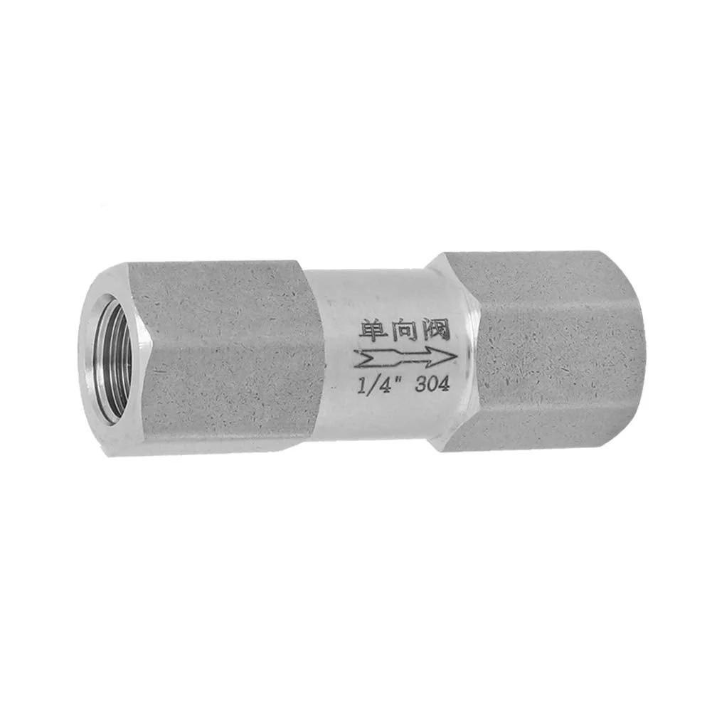 Stainless Steel Air Check Valve One Way Valve For High Temperature And High Pressure With Female Thread Hex Connection One Quarter Inch Advanced Rugged Industrial Grade Durable Sealing For Harsh Environments Oumefar, side view